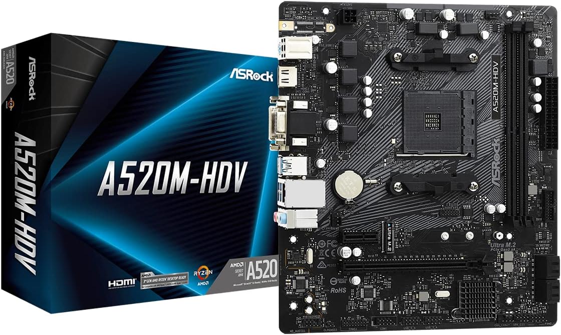 ASRock A520M-HDV - AMD A520 | AM4, DDR4, M.2, Micro-ATX