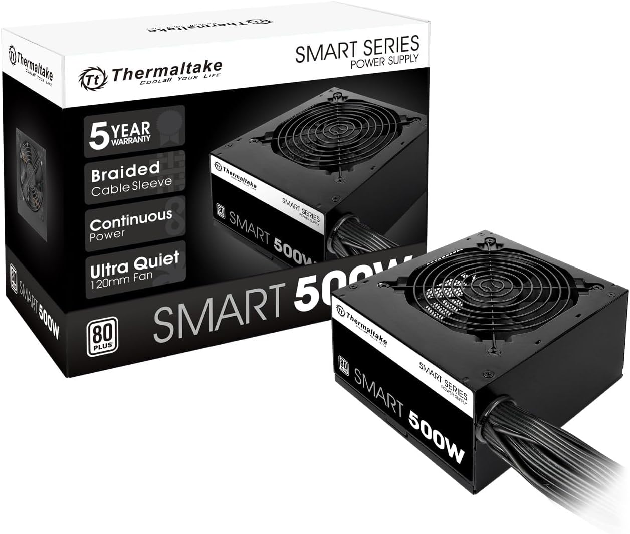 Thermaltake Smart 500W 80 PLUS White ATX Power Supply – Non-Modular | PS-SPD-0500NPCWUS-W