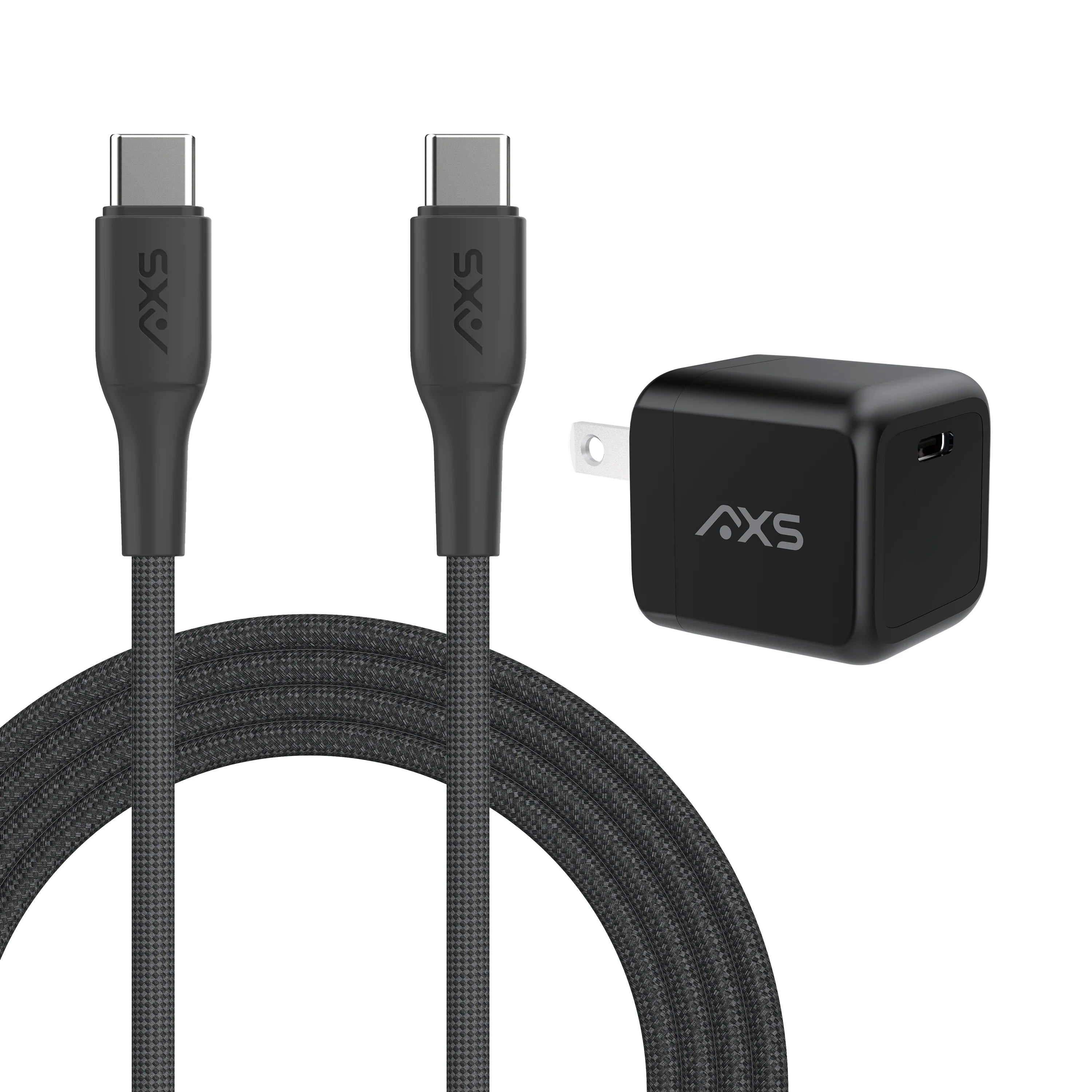 AXS 30W PROCharge GRS USB-C PD GaN Wall Charger with USB-C to USB-C Braided Cable - Black