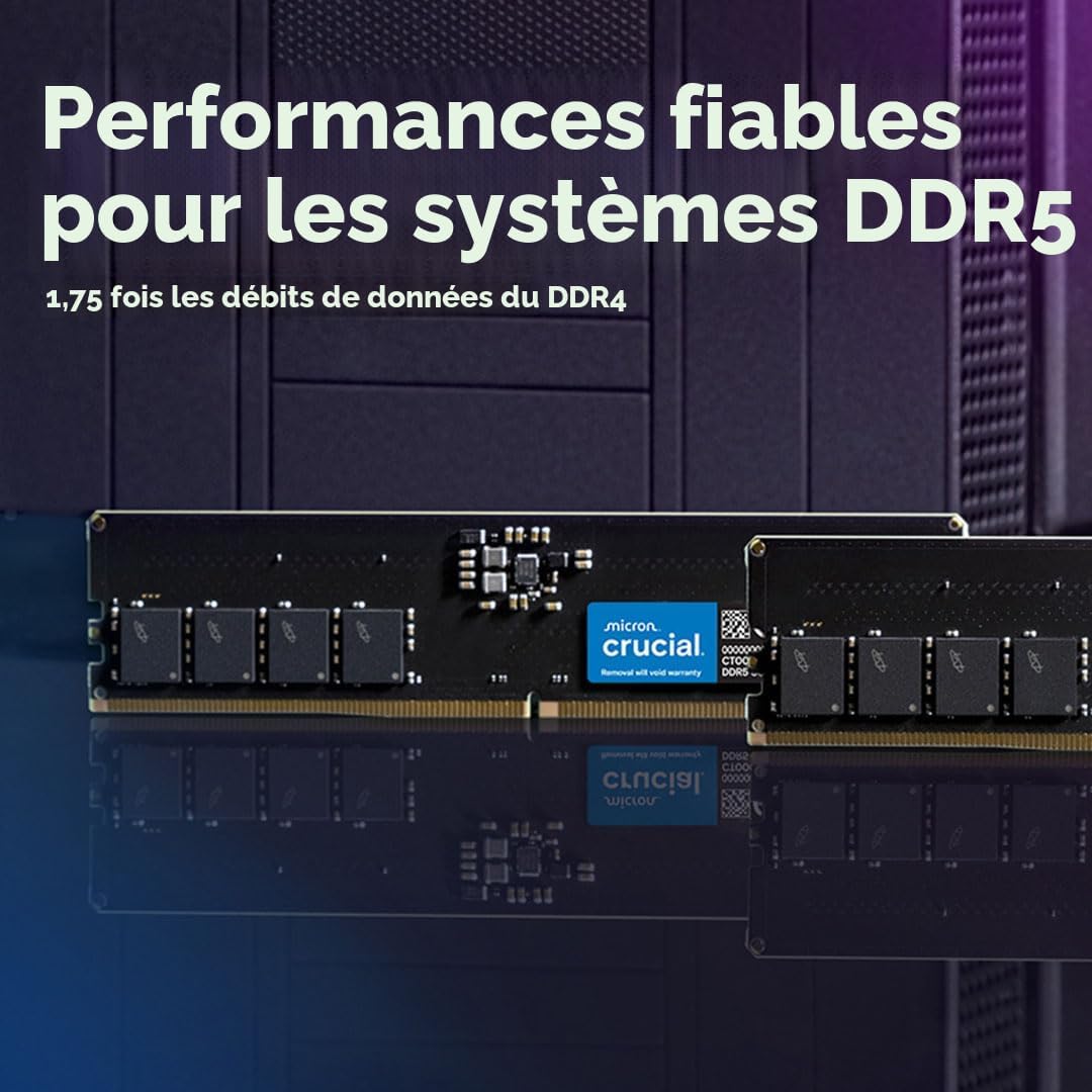 Kit de mémoire vive Crucial 16 Go (2 x 8 Go) DDR5 5 600 MHz UDIMM pour ordinateur de bureau CT2K8G56C46U5