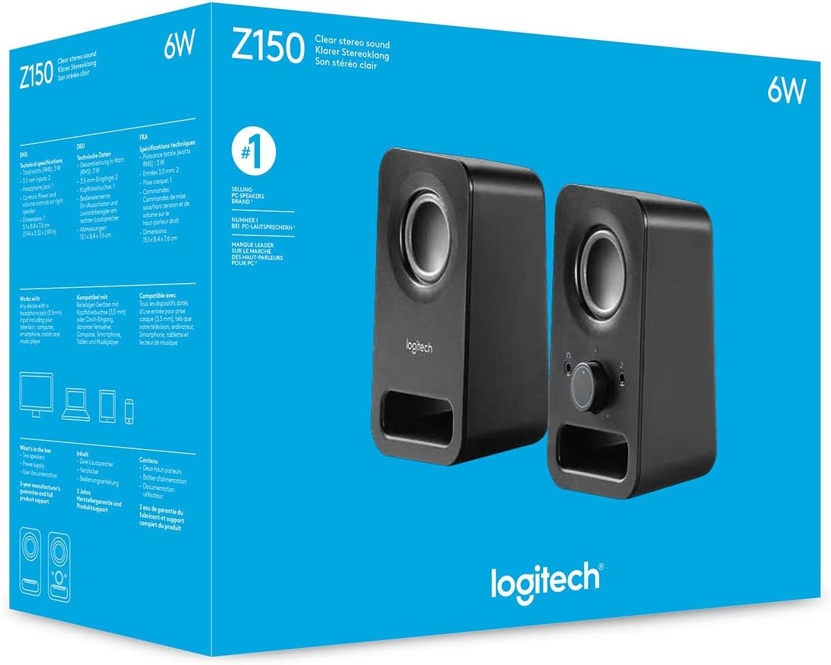 Logitech Z150 Stereo Speakers – 6W Peak Power Desktop Speaker System