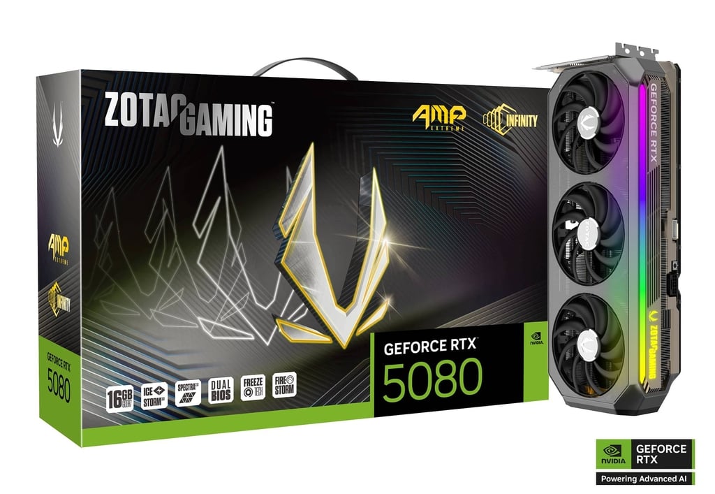 ZOTAC GeForce RTX 5080 AMP Extreme Infinity - 16GB GDDR7 | IceStorm 3.0 Advanced Cooling, Spectra 2.0 ARGB Lighting