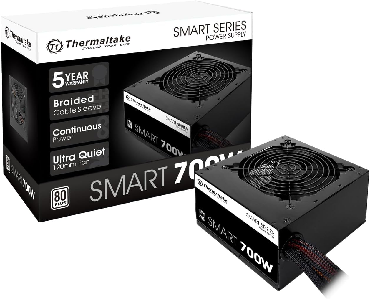 Thermaltake Smart 700W 80 PLUS White ATX Power Supply – Non-Modular | PS-SPD-0700NPCWUS-W