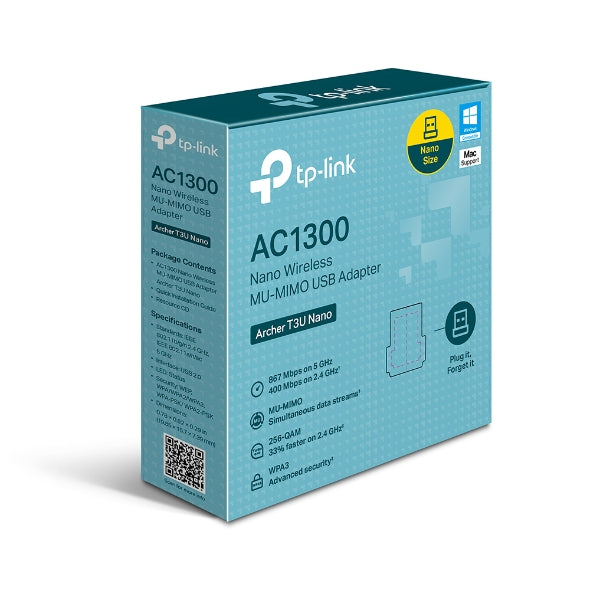 TP-Link Archer T3U Nano AC1300 Dual-Band USB 3.0 Wi-Fi Adapter | Wi-Fi 5 | MU-MIMO