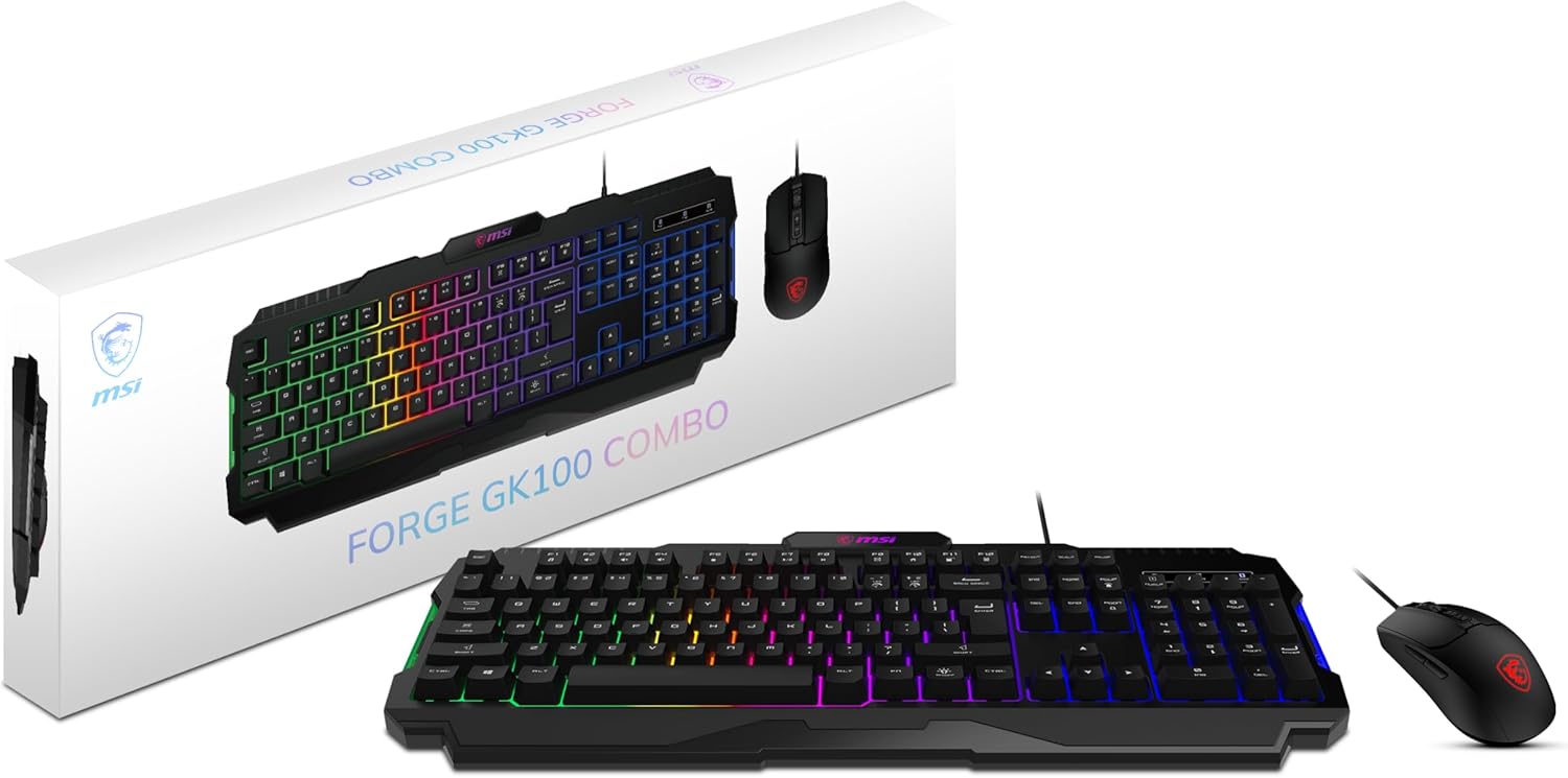 MSI Forge GK100 Gaming Keyboard and Mouse Combo – RGB Gaming Keyboard & Mouse Combo – 6400 DPI – Black/White