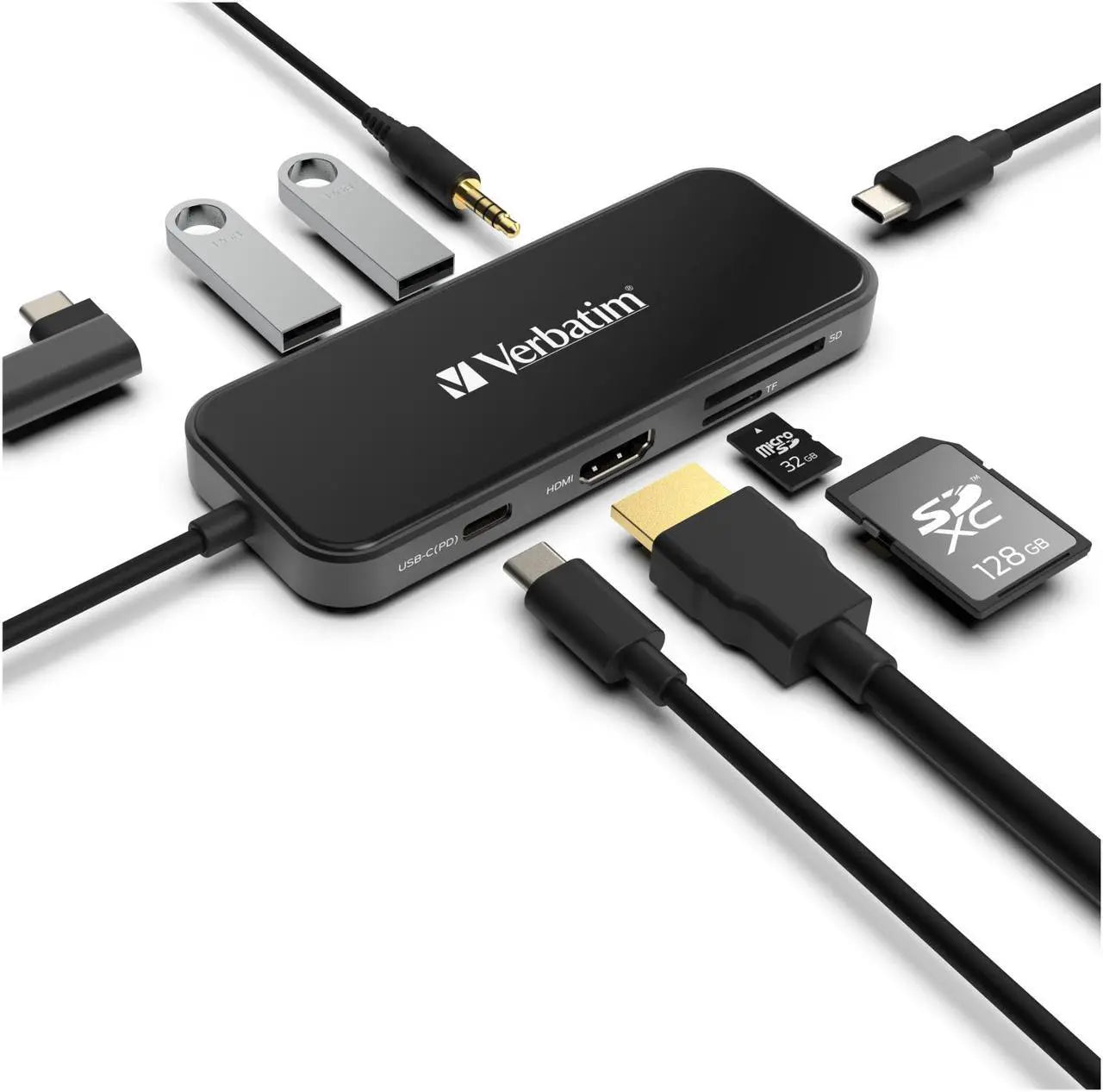 Verbatim 8-in-1 USB-C Hub with 4K HDMI, 100W Power Delivery, USB 3.2, SD & microSD Card Reader