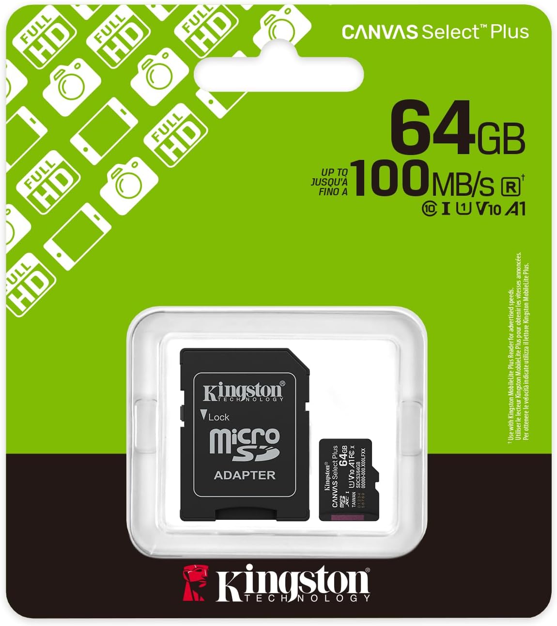 Kingston Canvas Select Plus 64GB microSDXC UHS-I Memory Card – Up to 100MB/s