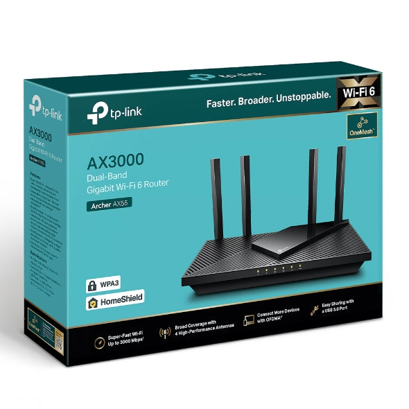 TP-Link Archer AX55 AX3000 Dual-Band Wi-Fi 6 Gigabit Router with USB 3.0