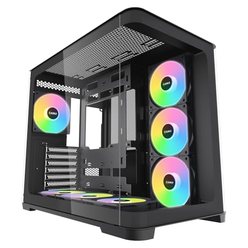 SAMA V60 Black ATX Mid-Tower Gaming Case | 7 ARGB Fans | Panoramic Tempered Glass