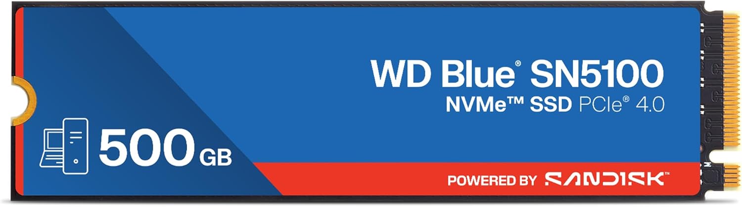 SanDisk WD Blue SN5100 500GB PCIe 4.0 NVMe M.2 2280 SSD – Up to 6600 MB/s | WDS500G5B0E