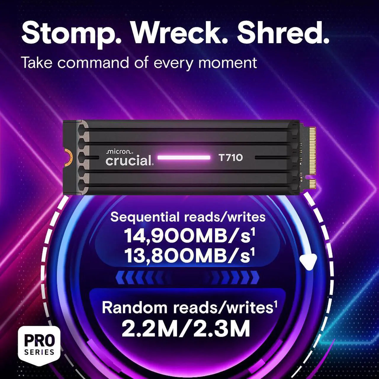 Crucial T710 1TB PCIe Gen5 NVMe M.2 SSD - Up to 14,900MB/s Read - Heatsink