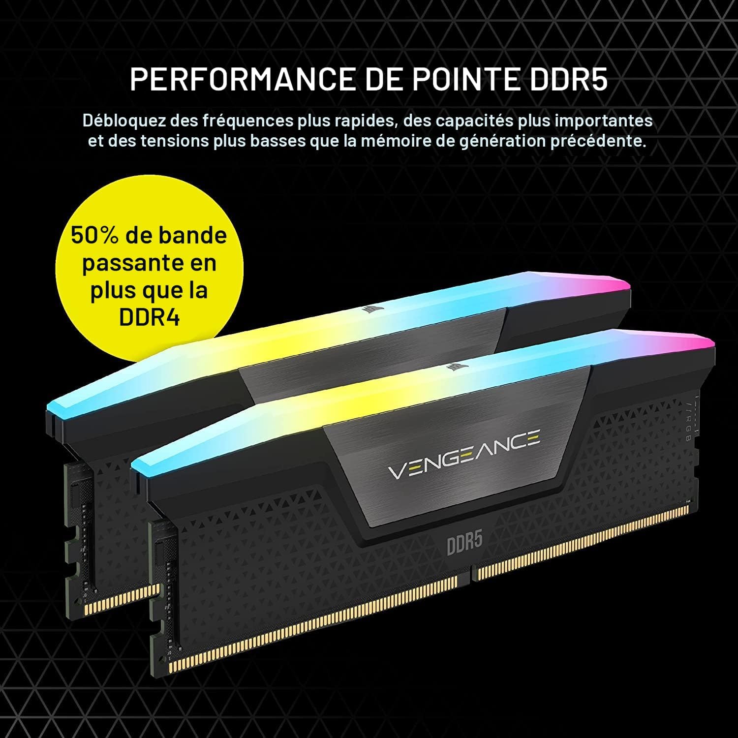CORSAIR VENGEANCE RGB DDR5 32GB (2x16GB) 6400MHz CL32 RGB Desktop Memory Kit - CMH32GX5M2B6400C32