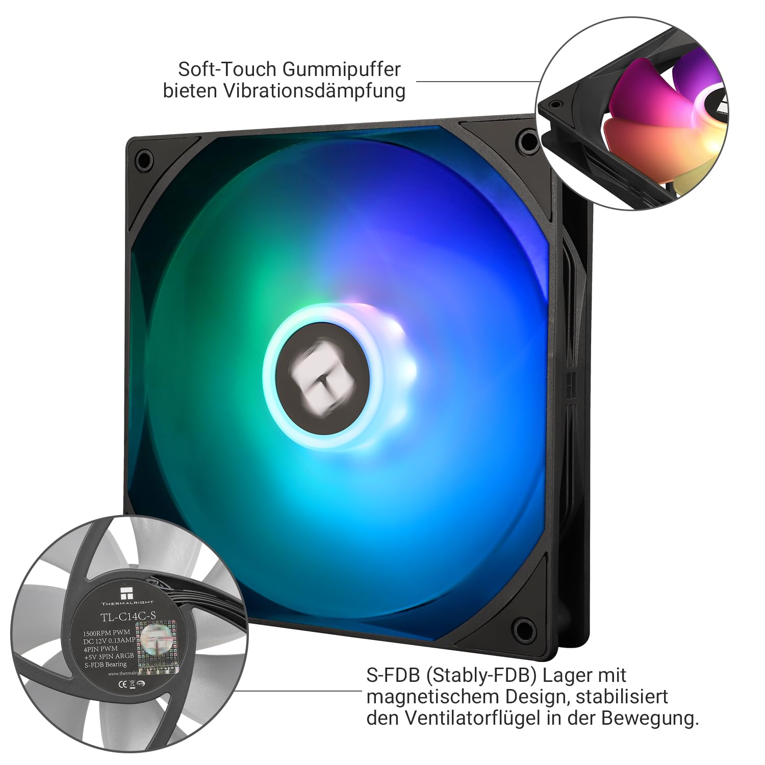 Thermalright TL-C14C-S 140mm ARGB PWM Case Fan - High Airflow Silent Cooling Fan