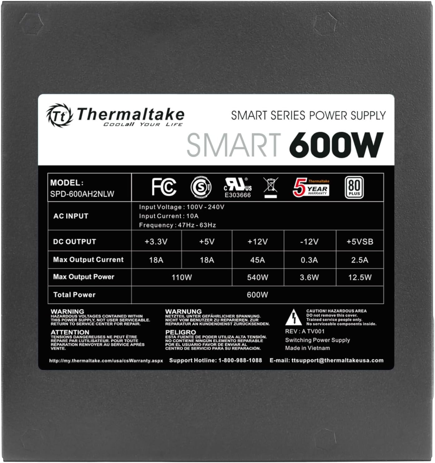 Thermaltake Smart 600W 80 PLUS White Semi-Modular ATX Power Supply | PS-SPD-0600NPCWUS-W