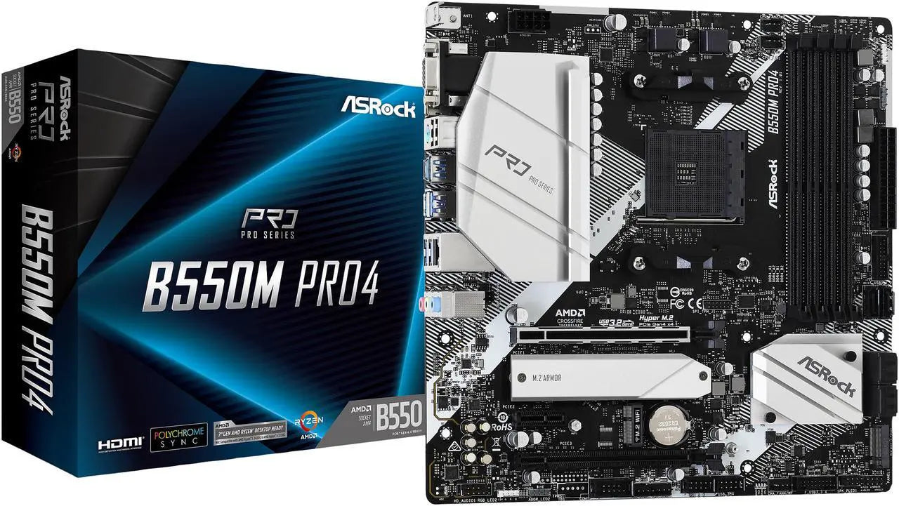 ASRock B550M Pro4 Motherboard – AMD B550, AM4, Micro ATX, DDR4