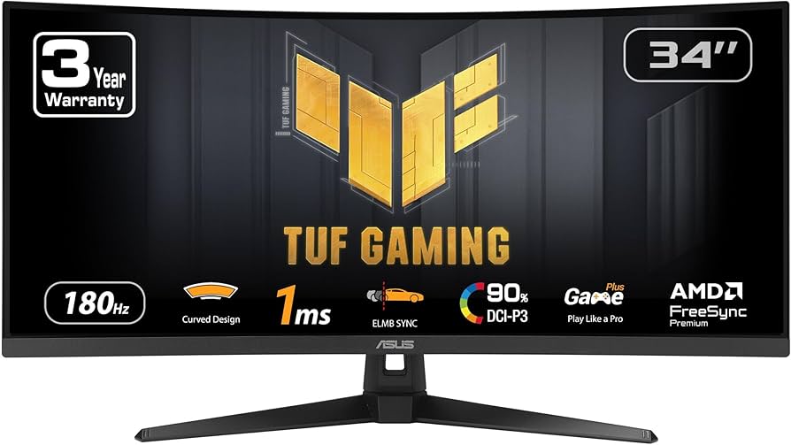 ASUS TUF Gaming - 34'' QHD (2560 x 1440) | 180Hz, 1ms, Extreme Low Motion Blur, Speaker, G-SYNC Compatible