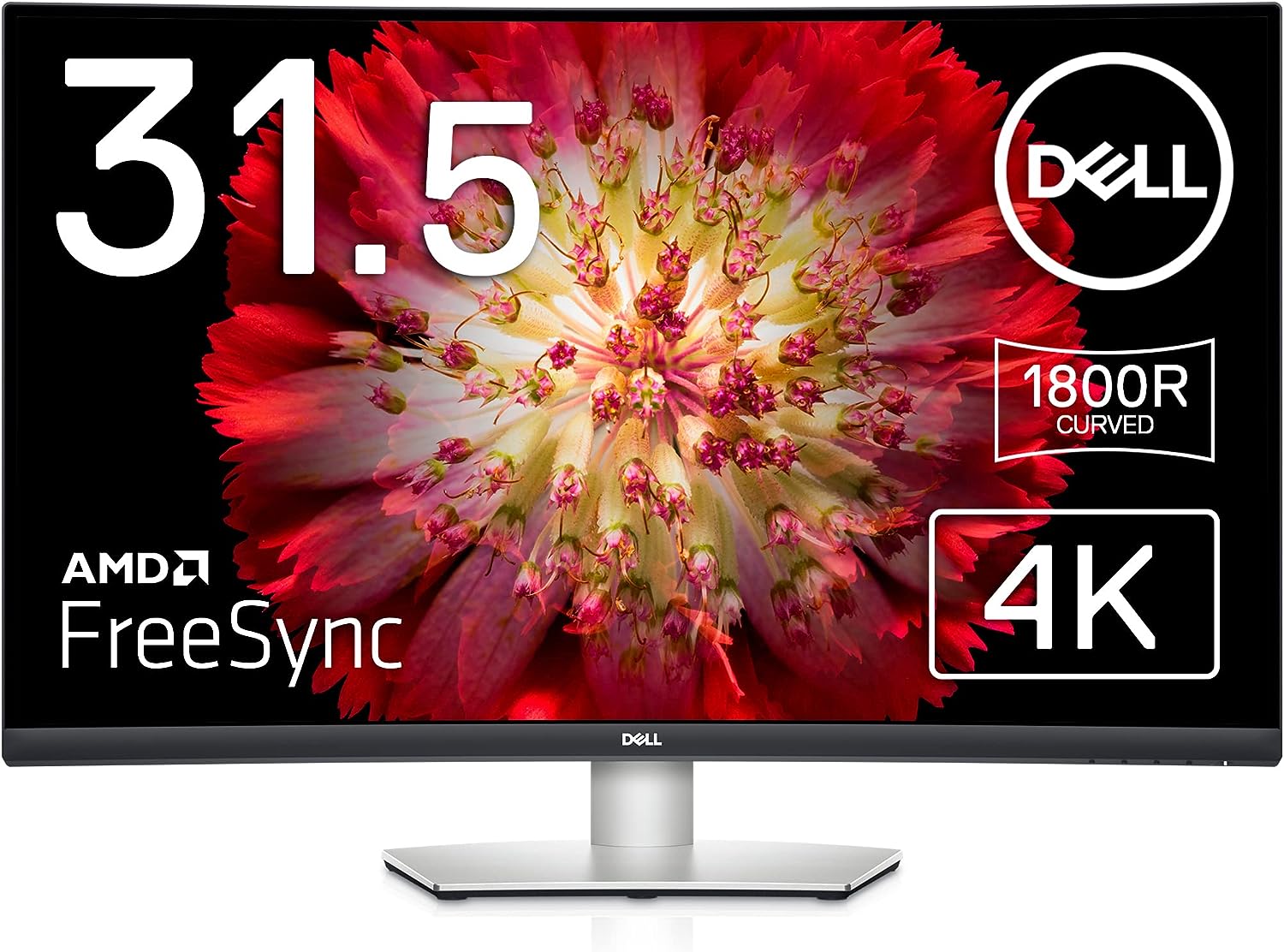 Dell S3221QS 32 Inch Curved 4K UHD, VA Ultra-Thin Bezel Monitor, AMD FreeSync, HDMI, DisplayPort, Built in Speakers, VESA Certified, Silver