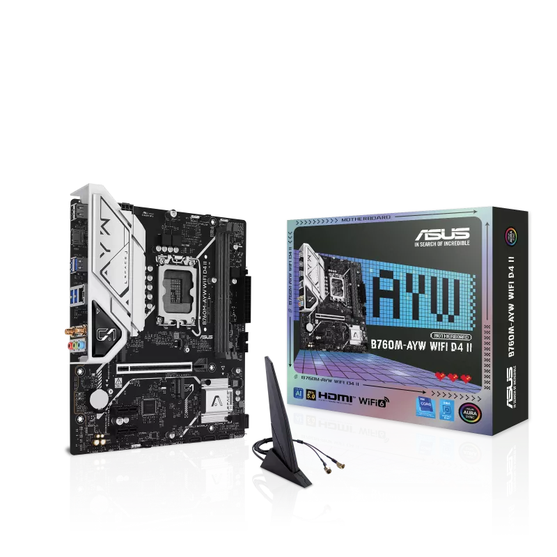 ASUS B760M-AYW WIFI D4 II – Intel B760 LGA1700 Micro-ATX Motherboard – DDR4, Wi-Fi 6