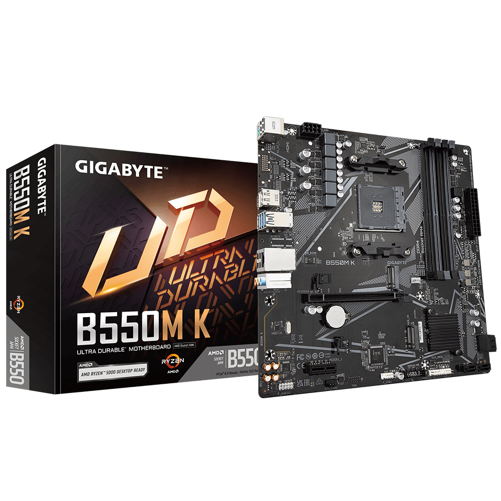 Gigabyte B550M K AM4 Micro-ATX Motherboard - AMD B550, DDR4, PCIe 4.0, Dual M.2