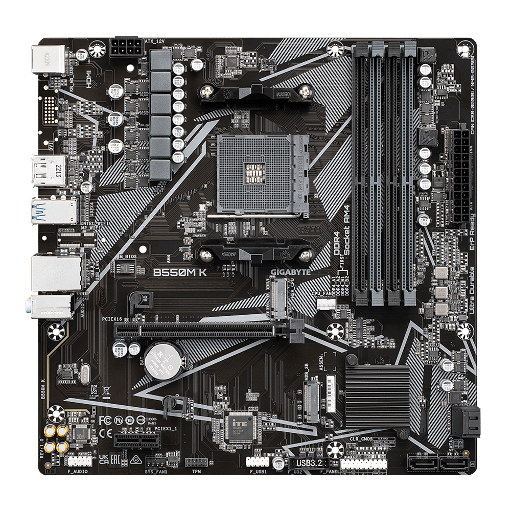 Gigabyte B550M K AM4 Micro-ATX Motherboard - AMD B550, DDR4, PCIe 4.0, Dual M.2