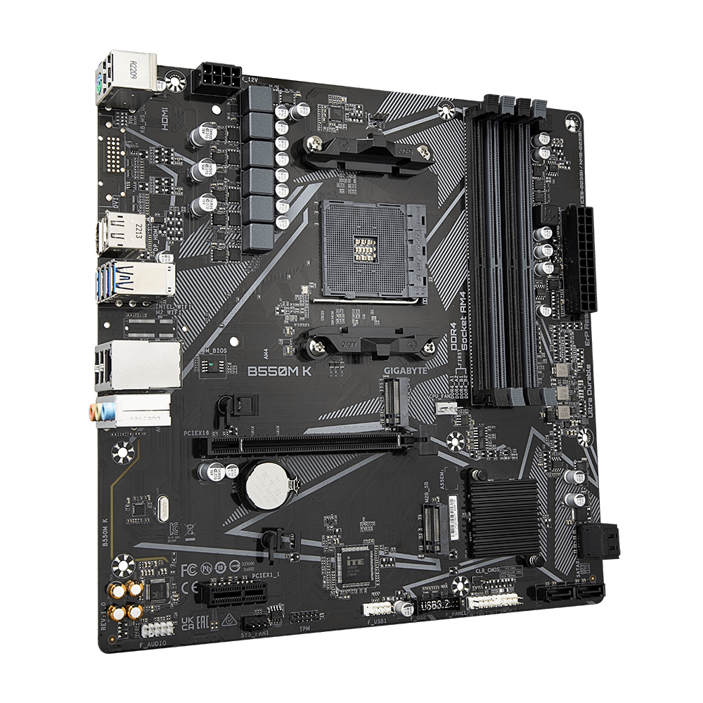 Gigabyte B550M K AM4 Micro-ATX Motherboard - AMD B550, DDR4, PCIe 4.0, Dual M.2