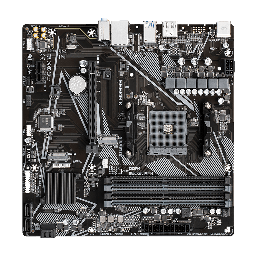 Gigabyte B550M K AM4 Micro-ATX Motherboard - AMD B550, DDR4, PCIe 4.0, Dual M.2