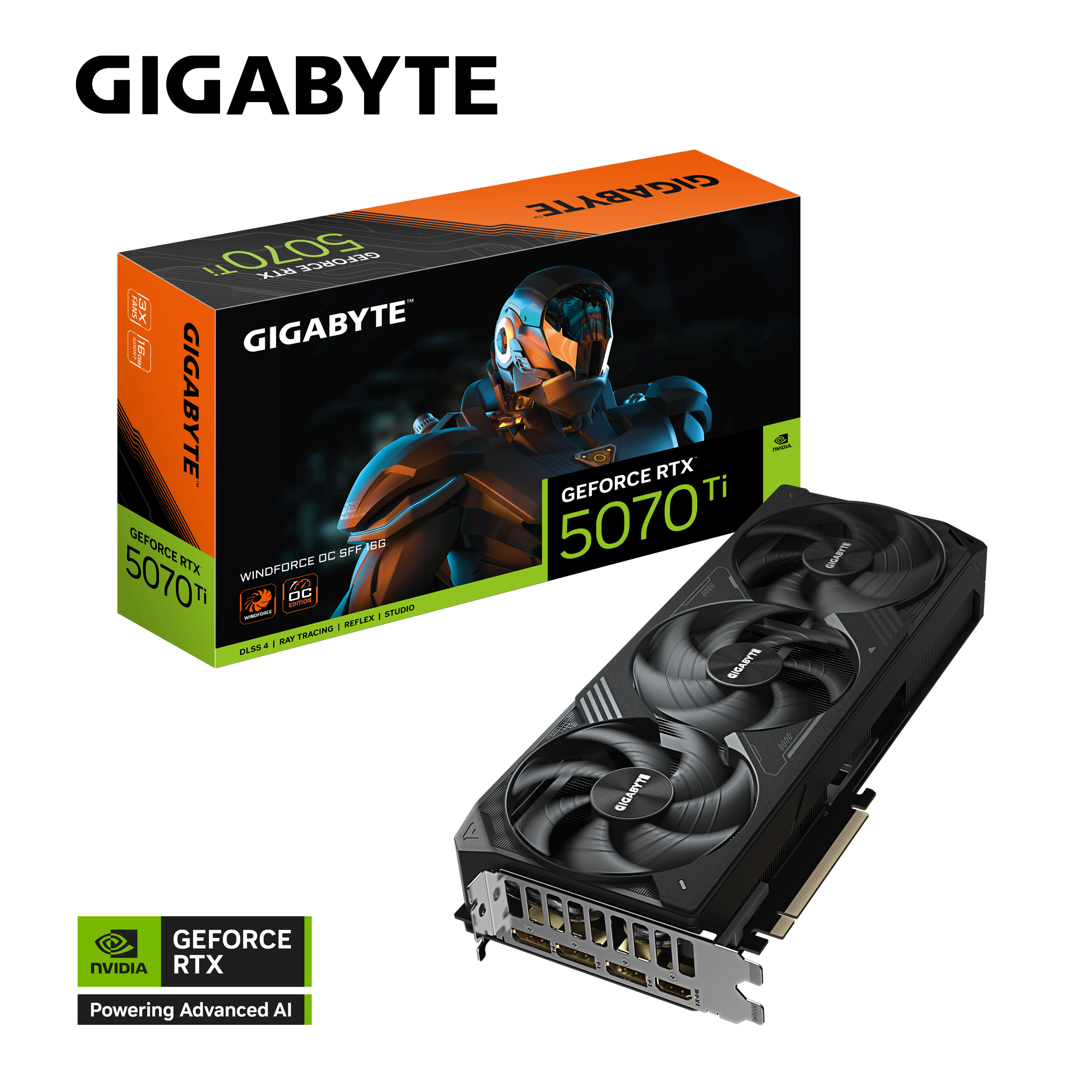 GIGABYTE GeForce RTX 5070 Ti WINDFORCE OC SFF 16G - 16GB GDDR7 | Triple Fan, Factory OC, SFF Ready