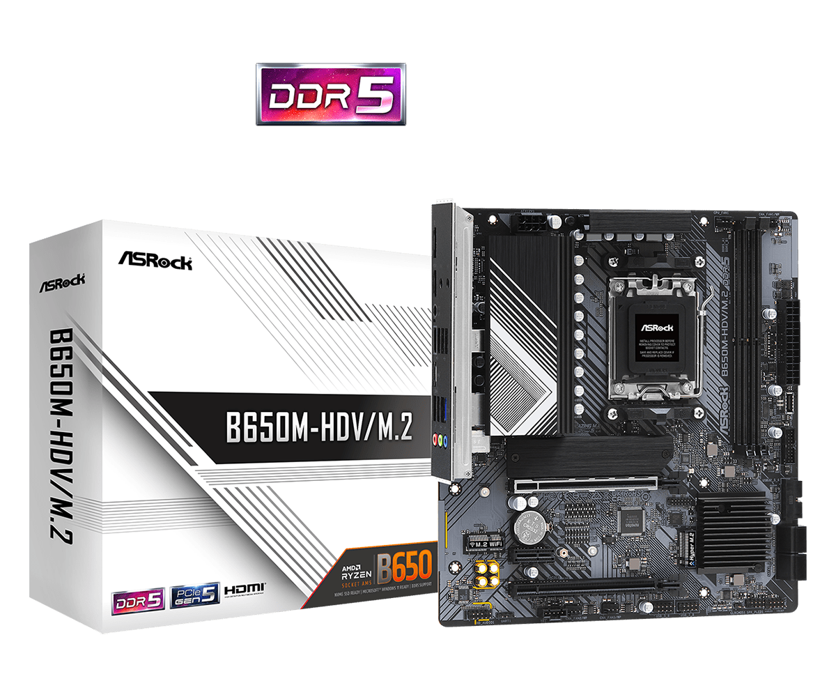 ASRock B650M AM5 DDR5 Micro-ATX Motherboard - PCIe Gen5, 2.5G LAN, HDMI, DisplayPort