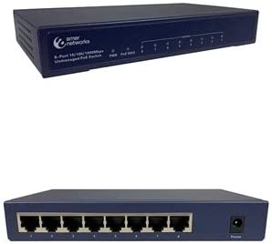 AMER.COM - 8 Port 10/100/1000 Ethernet Switch with All 8 Ports PoE 802.3af. Metal Chassis f