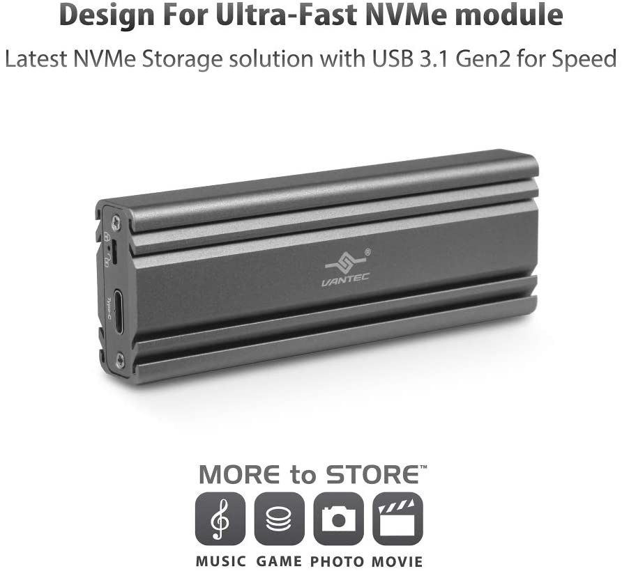 Boîtier SSD Vantec M.2 Nvme vers USB 3.1 Gen 2 Type C avec câble C vers C, couleur gris sidéral, ID6 (NST-206C3-SG)