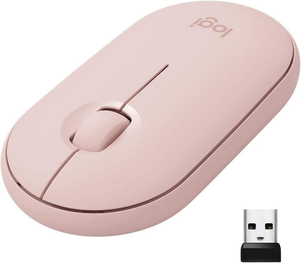 Souris sans fil Logitech Pebble M350 avec Bluetooth ou USB - Souris d'ordinateur silencieuse et fine avec clic silencieux pour ordinateur portable, ordinateur portable, PC et Mac - Rose rose