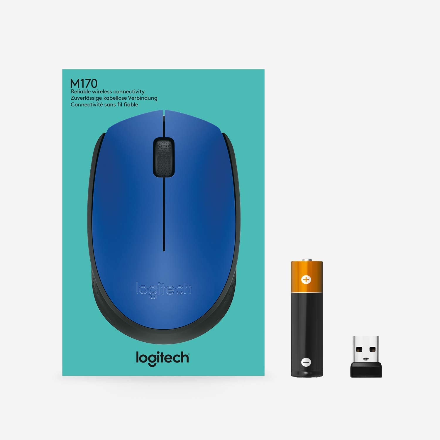 Logitech M170 Wireless Mouse, 2.4 GHz with USB Mini Receiver, Optical Tracking, 12-Months Battery Life, Ambidextrous PC/Mac/Laptop - Blue