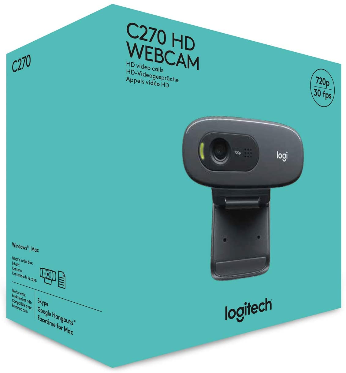 Logitech C270 HD Webcam, HD 720p/30 fps Widescreen HD Video