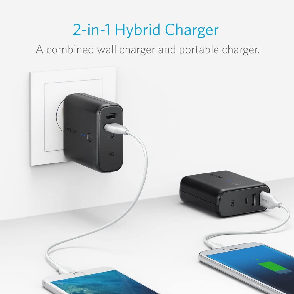 Anker PowerCore Fusion 5000, Portable Charger 5000mAh 2-in-1 with Dual USB Wall Charger, Foldable AC Plug and PowerIQ Travel Charger, Battery Pack for iPhone, iPad, Android, Samsung Galaxy, and More