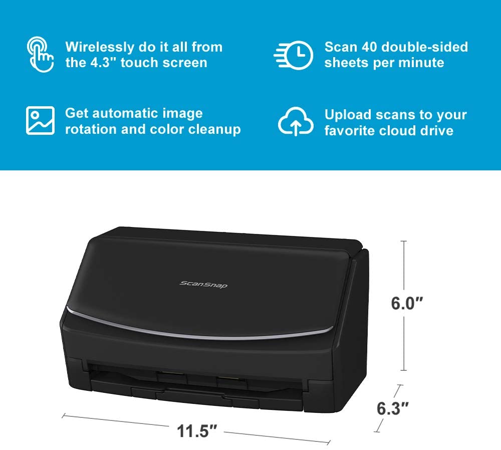 Fujitsu ScanSnap iX1600 Numériseur de documents polyvalent compatible avec le cloud pour Mac ou PC, noir