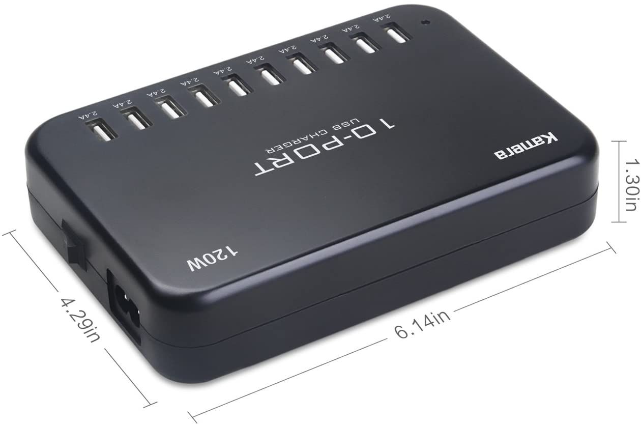 USB Charger 10-Port (120W/Multi-Port USB Charging Hub 24A/Desktop Power Station)