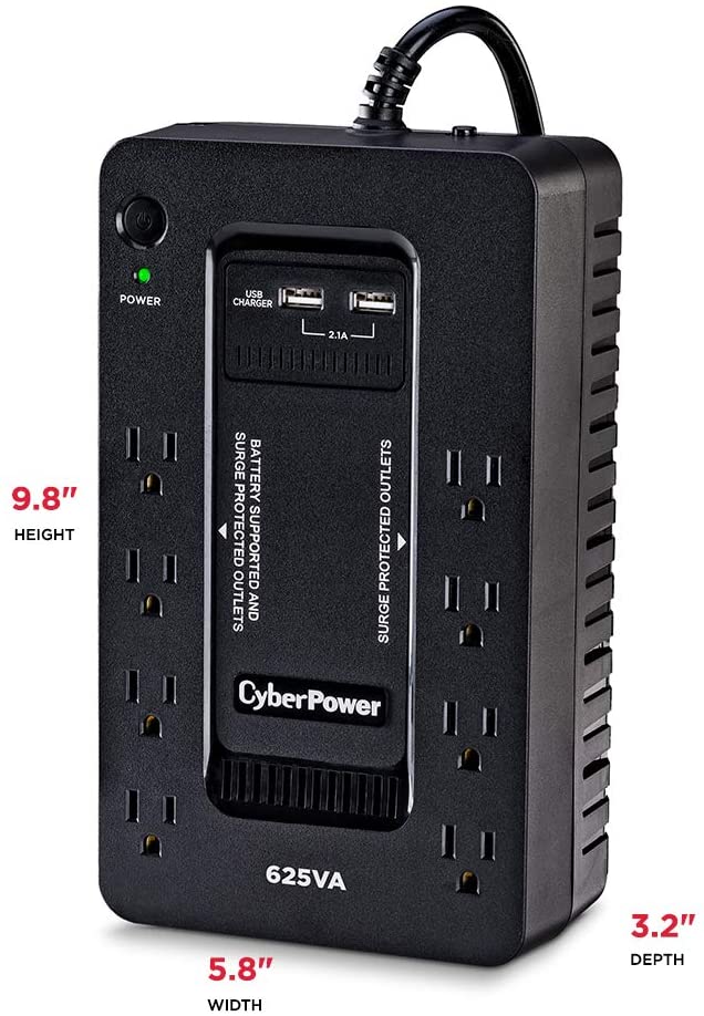 CyberPower ST625U Standby UPS System, 625VA/360W, 8 Outlets, 2 USB Charging Ports, Compact