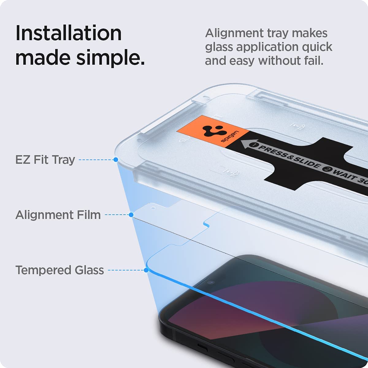 Protecteur d'écran en verre trempé Spigen [GlasTR EZ FIT] conçu pour iPhone 13 Mini [compatible avec les étuis] – Lot de 2