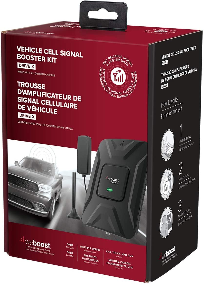 WeBoost Drive X Vehicle Cell Phone Signal Booster (Car, Truck, Van, or SUV | U.S. Company | All Canadian Carriers - Bell, Rogers, Telus & More)