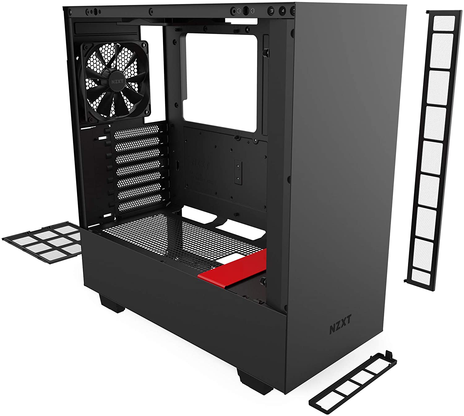 NZXT H510, Compact ATX Mid-Tower PC Gaming Case, Front I/O USB Type-C Port, Tempered Glass Side Panel, Cable Management System, Water-Cooling Ready, Steel Construction, Black/Red