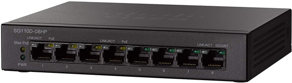 CISCO DESIGNED SG110D-08HP Desktop Switch with 8 Gigabit Ethernet (GbE) Ports Plus 32W PoE, Limited Lifetime Protection (SG110D-08HP-NA), Black