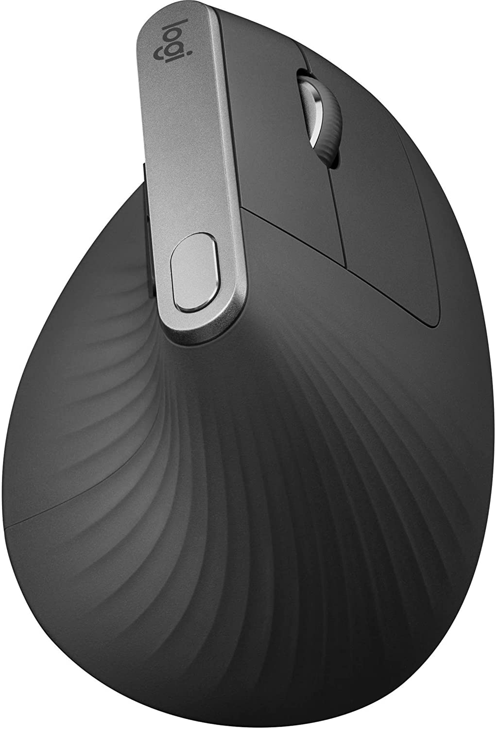 Souris verticale sans fil Logitech MX - Conception ergonomique avancée réduisant les tensions musculaires, contrôle et déplacement de contenu entre 3 ordinateurs Windows et Apple (Bluetooth ou USB), rechargeable, graphite