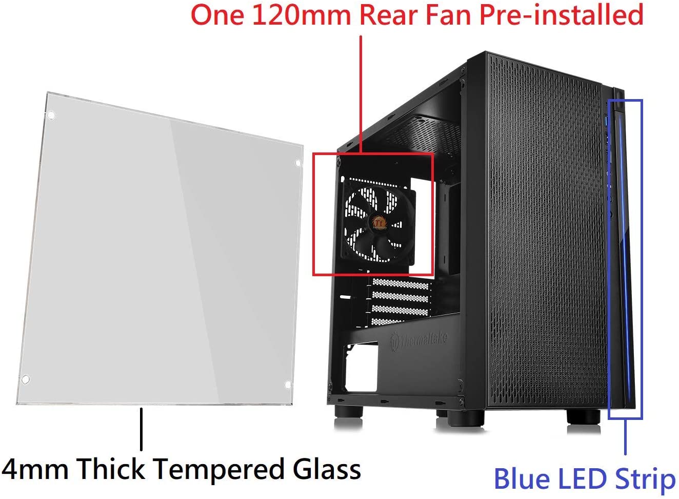Thermaltake Tempered Glass Black SPCC Micro ATX Gaming Computer Case