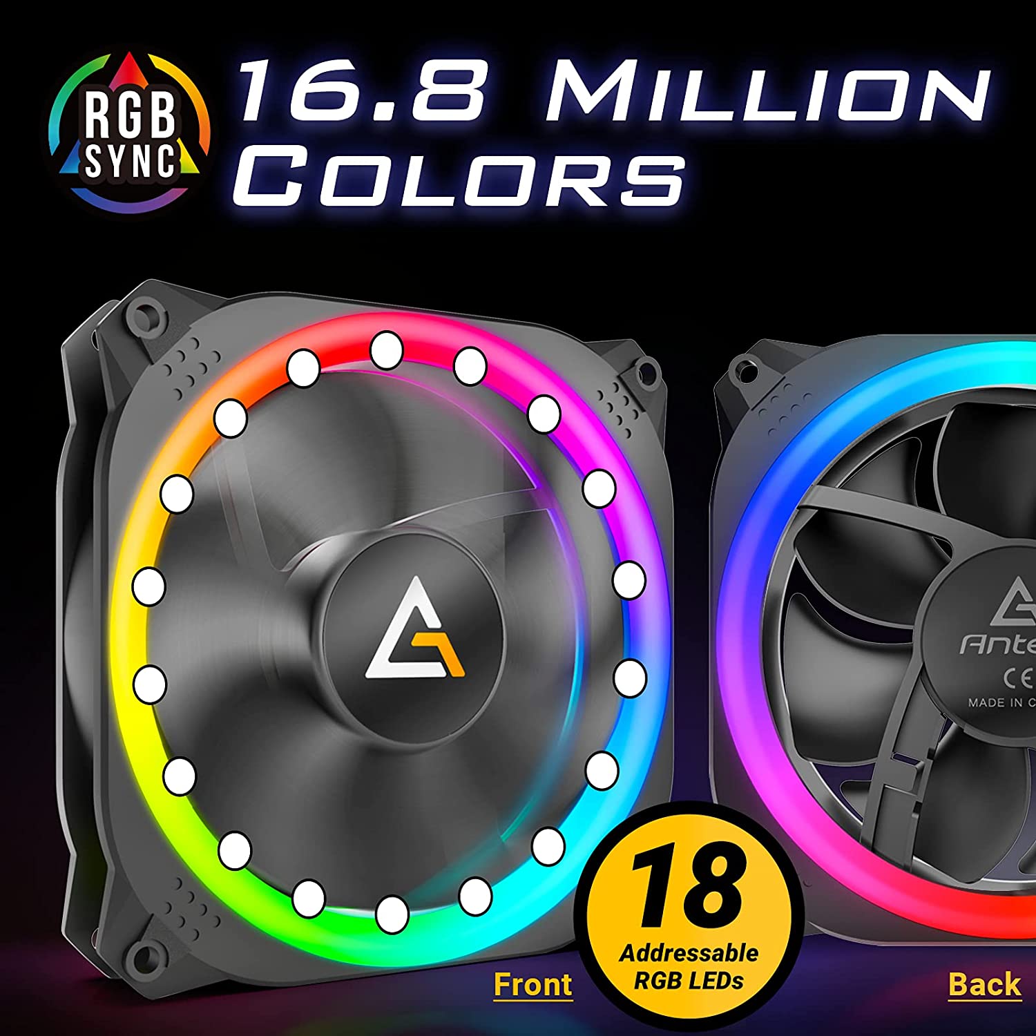 Antec RGB Fans, PC Fans 120mm RGB Fans, 5V-3PIN Addressable RGB Fans, Motherboard SYNC with 5V-3PIN, 120mm Fan 5 Packs with Controller, Prizm Series RGB Fans