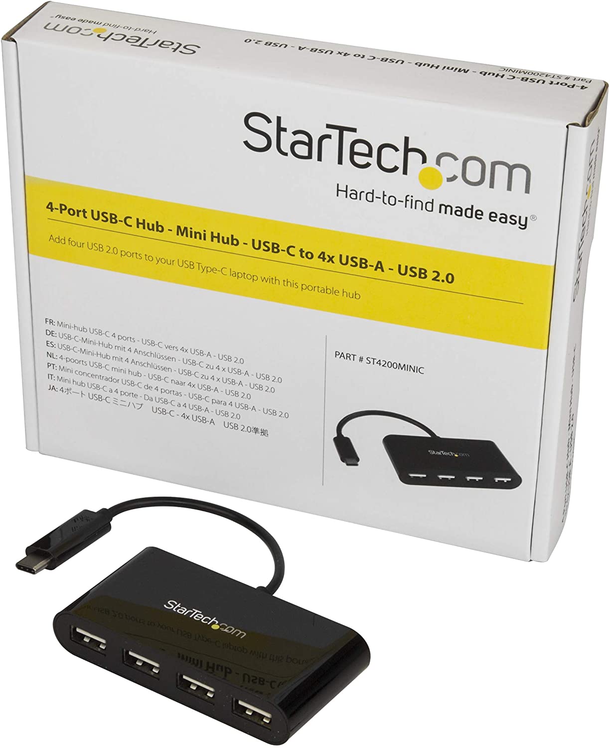 STARTECH Hub USB C 4 ports, USB-C vers 4 x USB-A, hub USB alimenté, hub USB 2.0, extenseur de port USB, hub de port USB, hub USB de type C