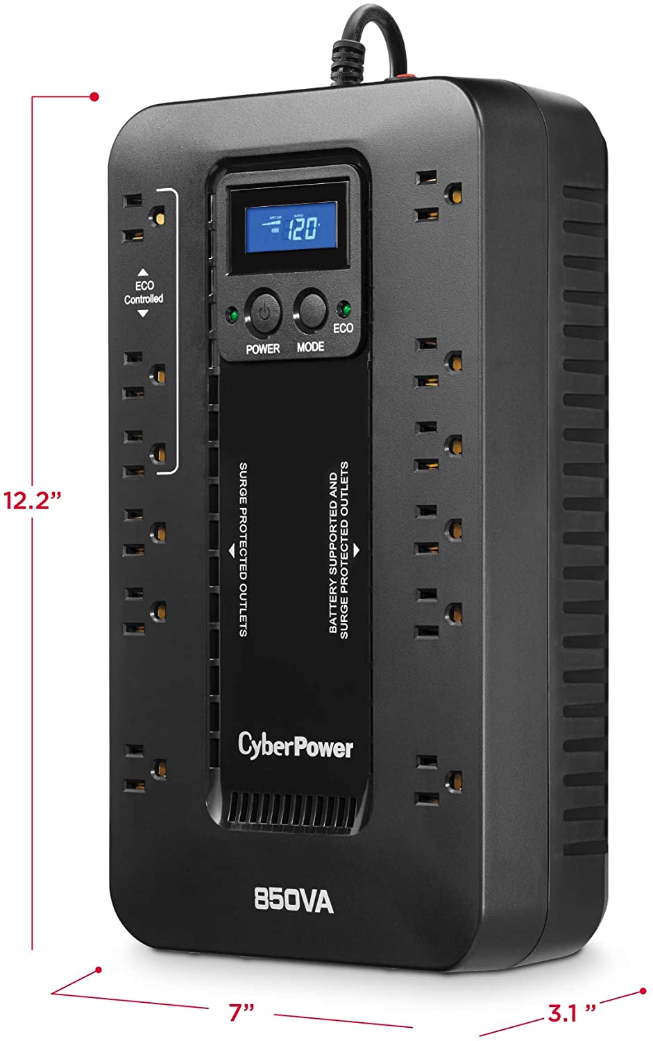 CyberPower EC850LCD Ecologic 850VA/510W Energy Efficient LCD Desktop ECO UPS - 8