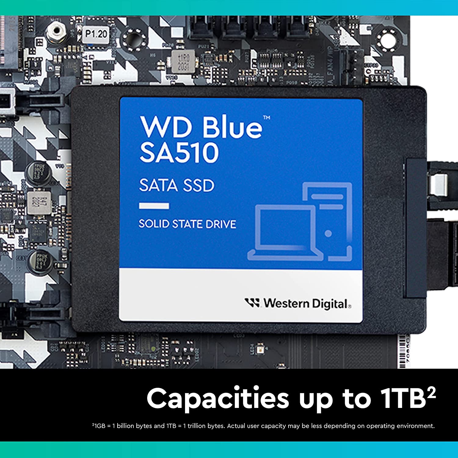 Disque SSD interne Western Digital WD Blue SA510 SATA 250 Go - SATA III 6 Gb/s, 2,5"/7 mm, jusqu'à 555 Mo/s - WDS250G3B0A