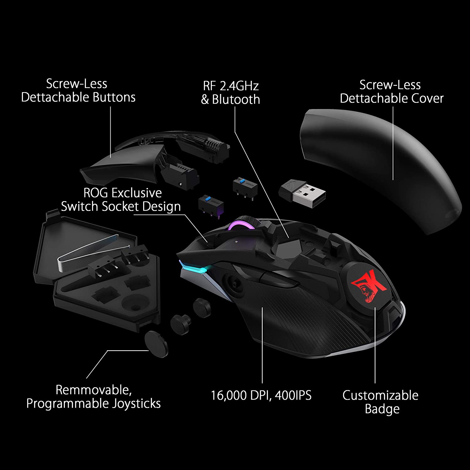 ASUS ROG Chakram Wireless Aura Sync RGB Gaming Mouse Optical Sensor 16000 DPI