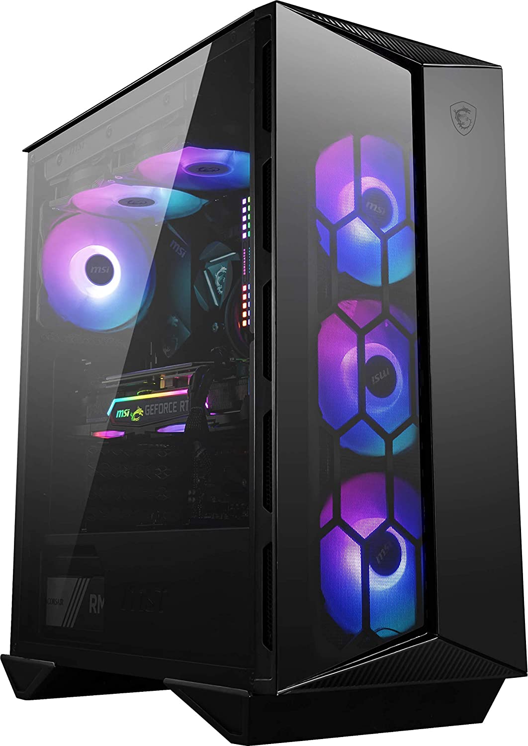 MSI Premium Mid-Tower PC Gaming Case – Tempered Glass Side Panel – RGB 120mm Fan – Liquid Cooling Support up to 360mm Radiator x 1 – Cable Management System – MPG GUNGNIR 110R