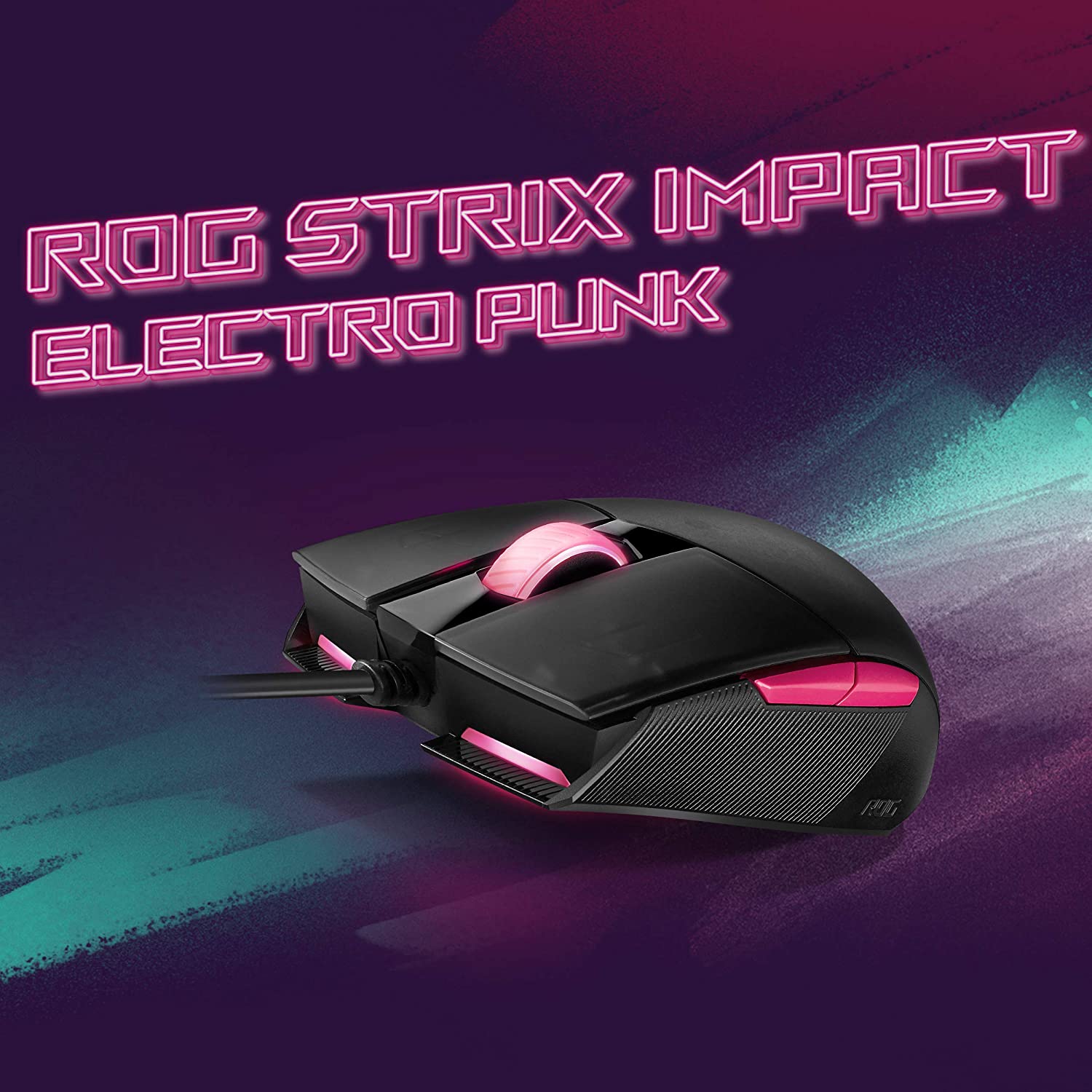 Souris de jeu - ASUS ROG Strix Impact II Electro Punk (5 boutons programmables, éclairage RVB, léger et ergonomique)